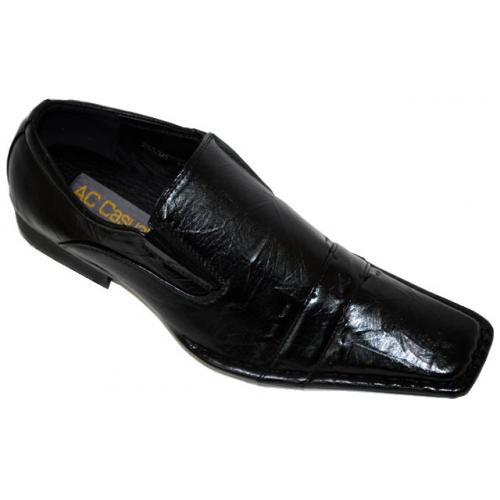 AC Casuals Black With Stitching Leather Loafers Shoes 255705